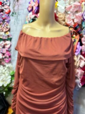 Off-Shoulder Ruched Dress in Dusty Rose